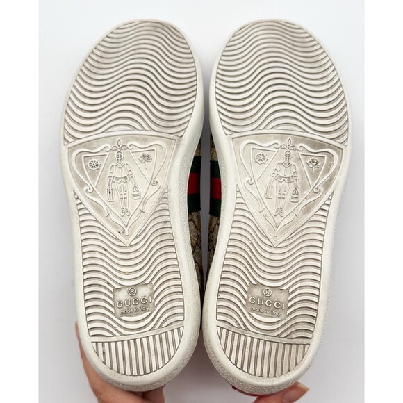 Gucci Ace Beige GG Monogram Bee Canvas Lace Up Low Top Sneaker EU 39 US 9 - Picture 10 of 12